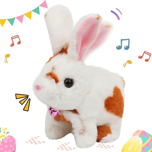 Easfan Bunny Pink Plush Toy Jumping Spotted Rabbit Talking Hopping Ears Nose Moving Educational Plush Toy Singing Shaking Glowing Interactive Toy Electric for Toddlers Kids