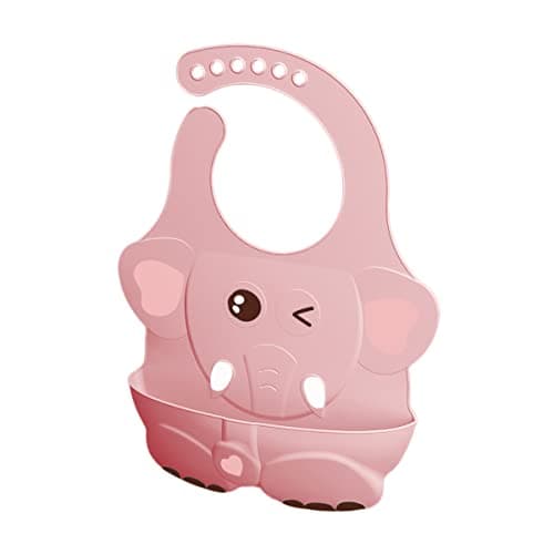 GUCHIGU Waterproof Silicone Baby Bib for Feeding Babies and Toddlers, Unisex Set of 2 Silicon Baby Feeding Bibs for Infants and Toddlers 4M to 4Yr Cute Printing with Rice Pocket (Pink, Set of 1)