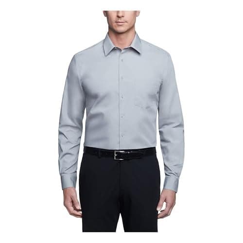 Van Heusen Men's Dress Shirt Regular Fit Poplin Solid, Grey Stone, 17" Neck 34"-35" Sleeve