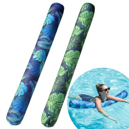 FindUWill 2 Pack Inflatable Swim Pool Noodles for Adults - Soft Fabric Covered Large Swim Noodles, Premium Buoyancy for Swimming Floating, Pool Floats Toys for Pool Accessories