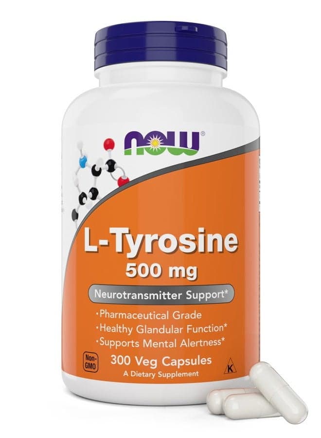 Now Foods L-Tyrosine 500mg, 300 Capsules - Non GMO - Supports Mental Alertness - 500 mg Caps - Free Form Supplement