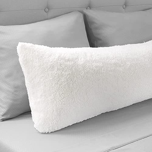 Cottonfry Ultra Soft Velvet Body Pillow Cover/Case Pillowcase with Hidden Zipper, Zippered Body Pillow Case (White (Sherpa), 20x54)