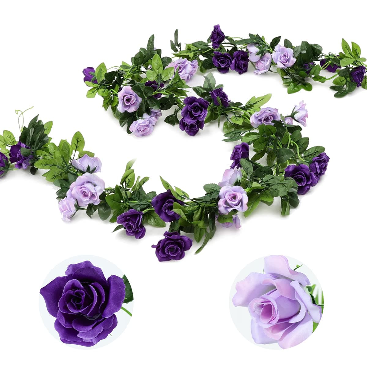 Veryhome 3PCS 237FT Artificial Purple Rose Flower Garland Silk Hanging Floral Garland Decorative Flower Vines for Room Decor Wedding Arch Flowers for Ceremony Purple