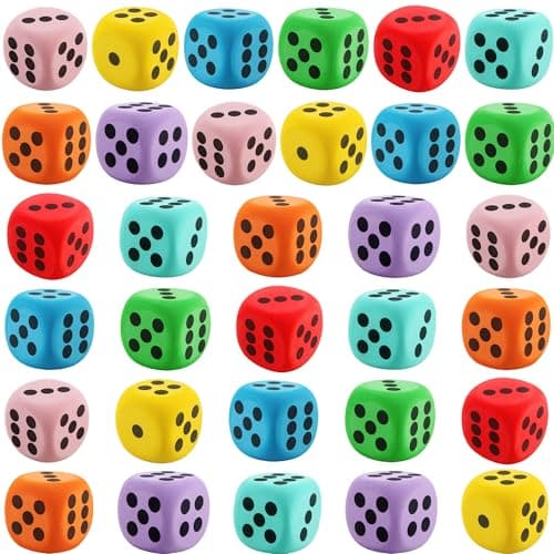 Cotiny 32 Pack 236 Inch Large Dice Set Colorful Giant Dice EVA Foam Jumbo Dice for Classroom Math Teaching Game Casino Halloween Party 8 Colors