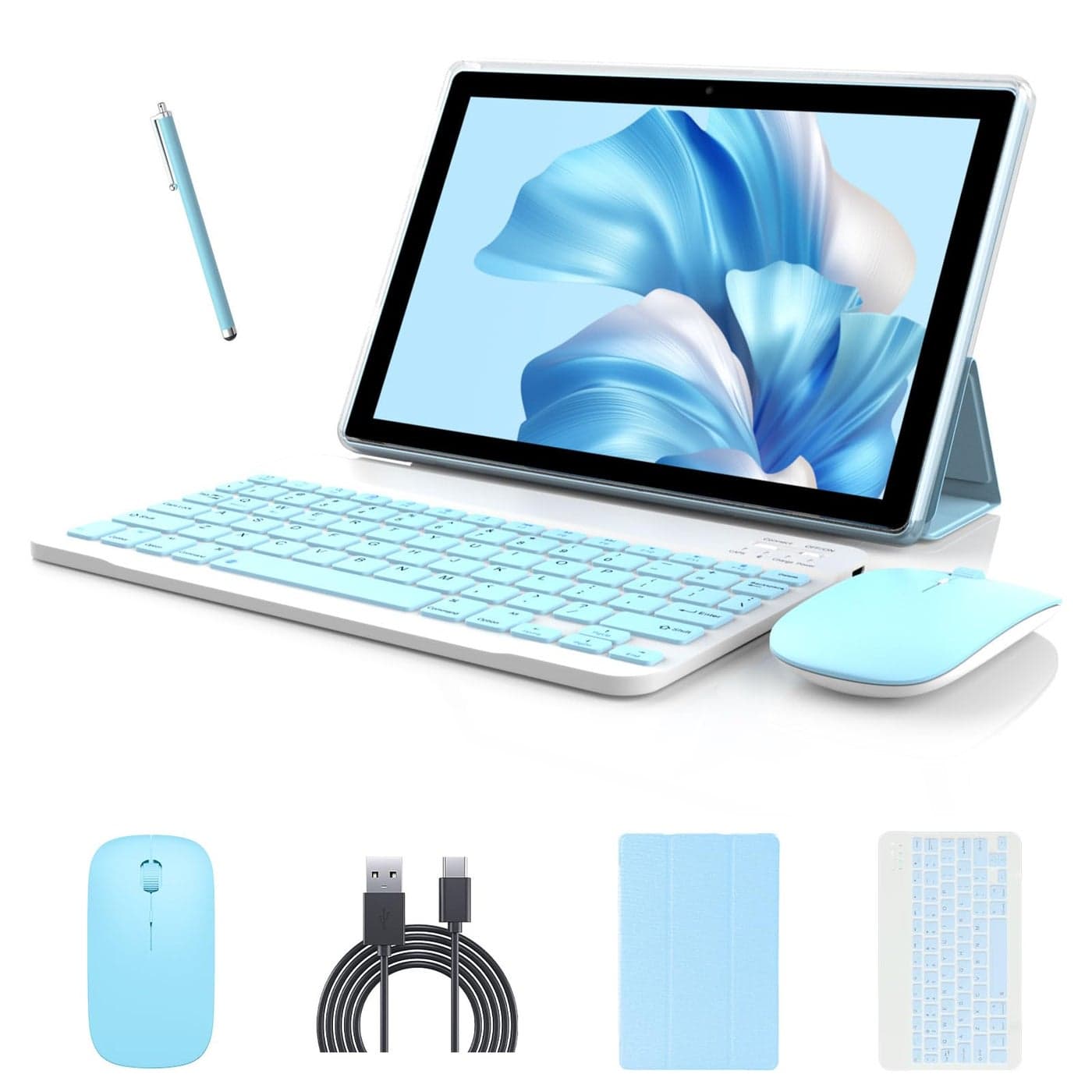 Tablet Android 15 10 inch 2 in 1 Tablets with KeyboardCaseMouseStylus 8GB RAM64GB ROM1TB Expand Tablet 1280 800 IPS Touch Screen Tablet Computer 24G5G WiFi 6 BT 50 Long Battery Life