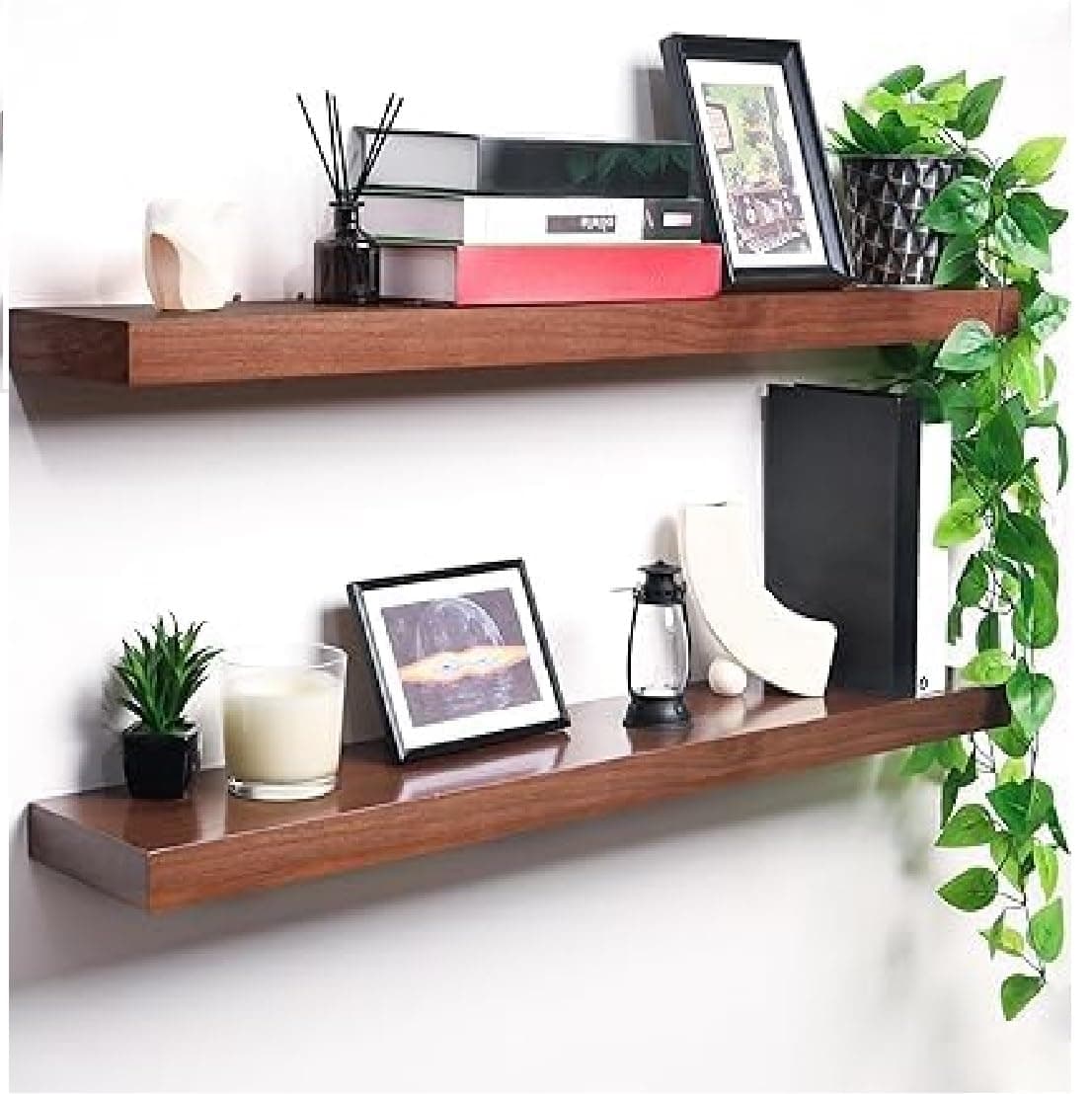 Crysellewoods Wooden Wall Shelf for Living Room Floating Shelf 25 for Bedroom Kitchen Bathroom Solid Wooden Shelves Set of 2 Solid Sheesham Wood