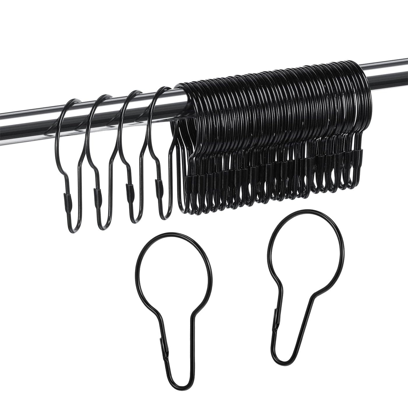 Queekay 100 Pieces Metal Shower Curtain Hooks Hanging Clips Metal Practical Shower Curtain Rings Hangers for Bathroom Bedroom Kitchen Home ApplicationsBlack