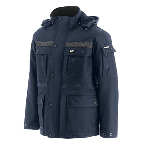 Caterpillar Heavy Insulated Parka Jackets for Men - Breathable Water Resistant Windbreaker Coats with Zip Off Removable Hood - Navy, 4X-Large