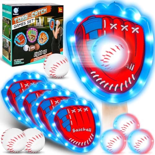 CozyBomB Toss and Catch Ball Game Set Toddler Sports and Outdoor Toys Sticky Baseball Glove Catch Games for Kids Birthday Gifts for 310 Year Old Boys Girls 4 LED Paddle 6 Balls Vibration Flash