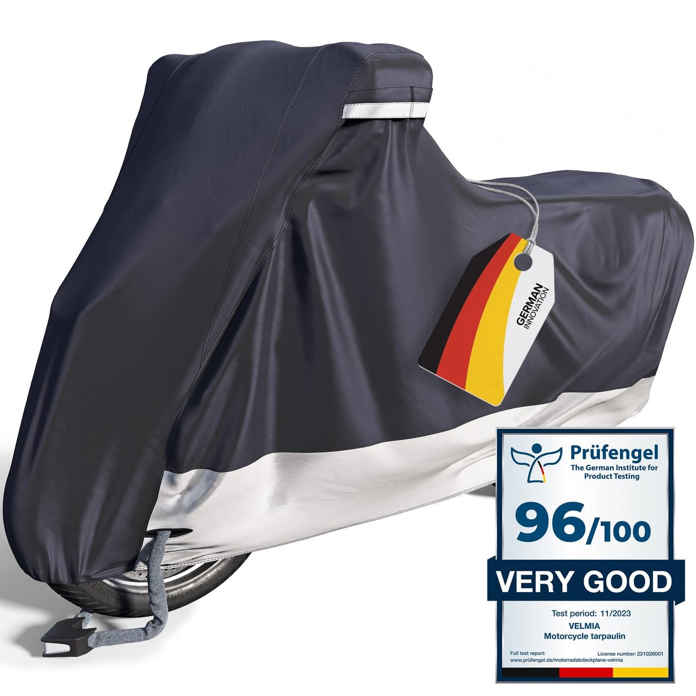 VELMIA Motorcycle Cover Extremely Heat Resistant up to 550F Waterproof for All Seasons Fits Motorcycles Scooters Mopeds Harleys