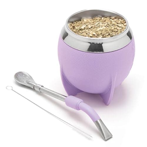 BALIBETOV Yerba Mate Cup And Bombilla Set, Includes Stainless steel Yerba Mate Gourd, Premium Bombilla Mate and Cleaning Brush (Lilac)