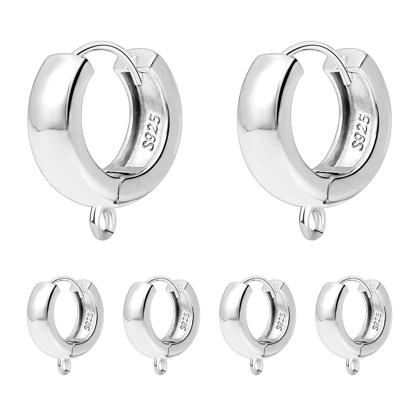 6Pcs 925 Sterling Silver Earrings Hooks Round Hoop Huggie Ear Hooks Hypoallergenic Sterling Silver Findings Dangle Earrings Leverback 14x5mm Wide Thick Huggie Hoop with Loop Supplies Jewelry Making