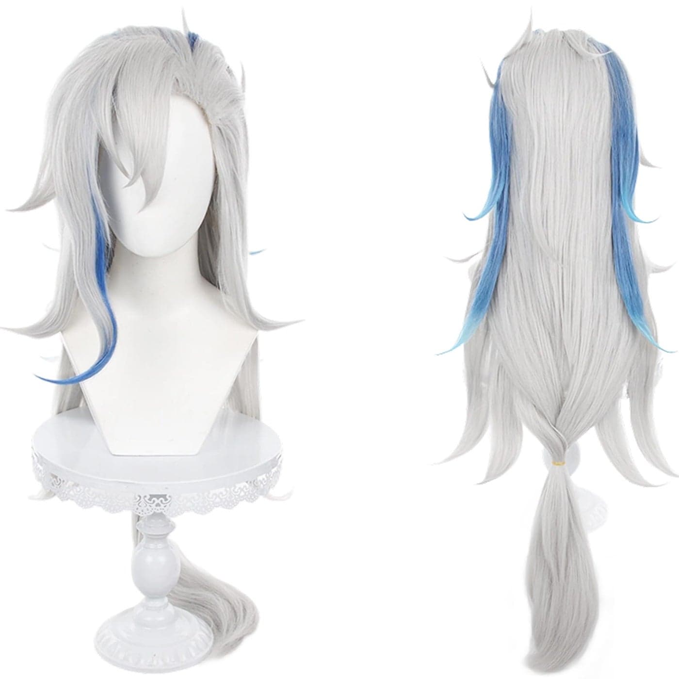 Wig Cosplay Wig Gray Mixed Blue long Ponytail hair for Women Comic Con Cosplay show Halloween