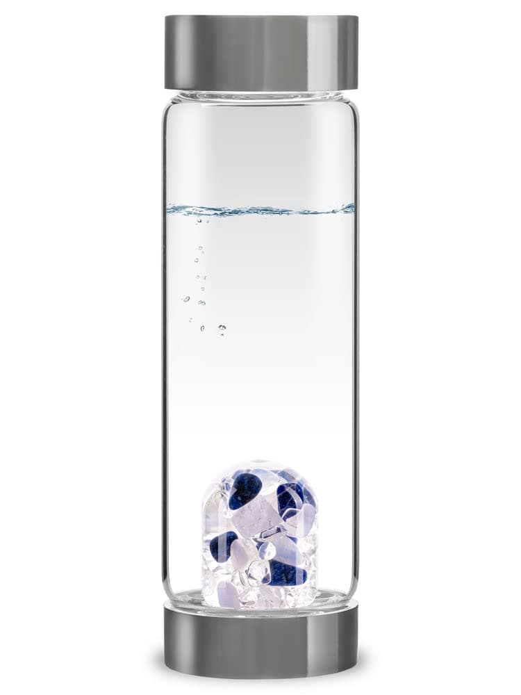 VitaJuwel ViA BALANCE Crystal Water Bottle with Sodalite Chalcedony Clear Quartz Inner Peace Reflection Meditation