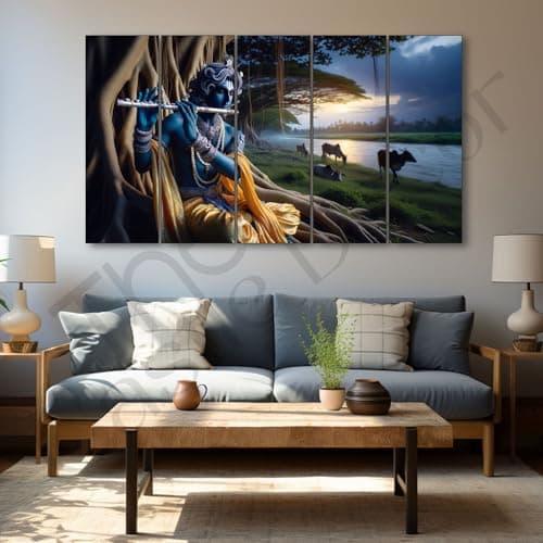 The Castle Decor Krishna ji painting with frame Big Size 27x48 Wall art for living room,Bedroom,Drawing room,Hotels-Wooden Framed-552