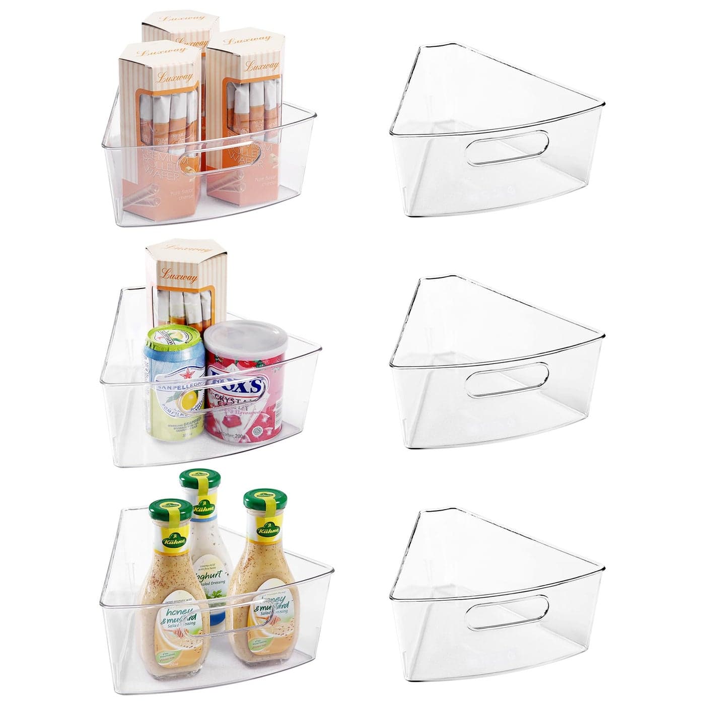 Oubonun Lazy Susan Organizers Set of 6 116 x 102 x 41 Plastic Transparent Kitchen Cabinet Storage Bins with Handle 41 Deep Container 18 Wedge Food Safe without BPA