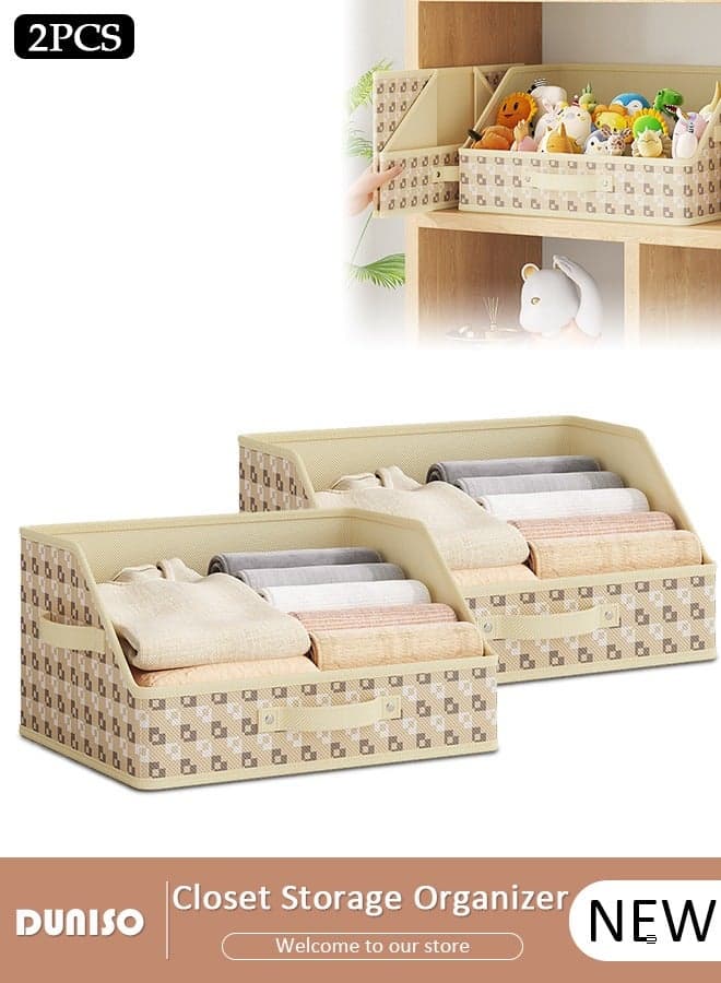 2pcs Foldable Closet Storage Organizer, Wardrobe Clothes Organizer For Clothing, Sheets, Toys, Books,Washable Closet Storage Boxes with Carrying Handles Cube Stackable Storage Bin for Home Bedroom Office