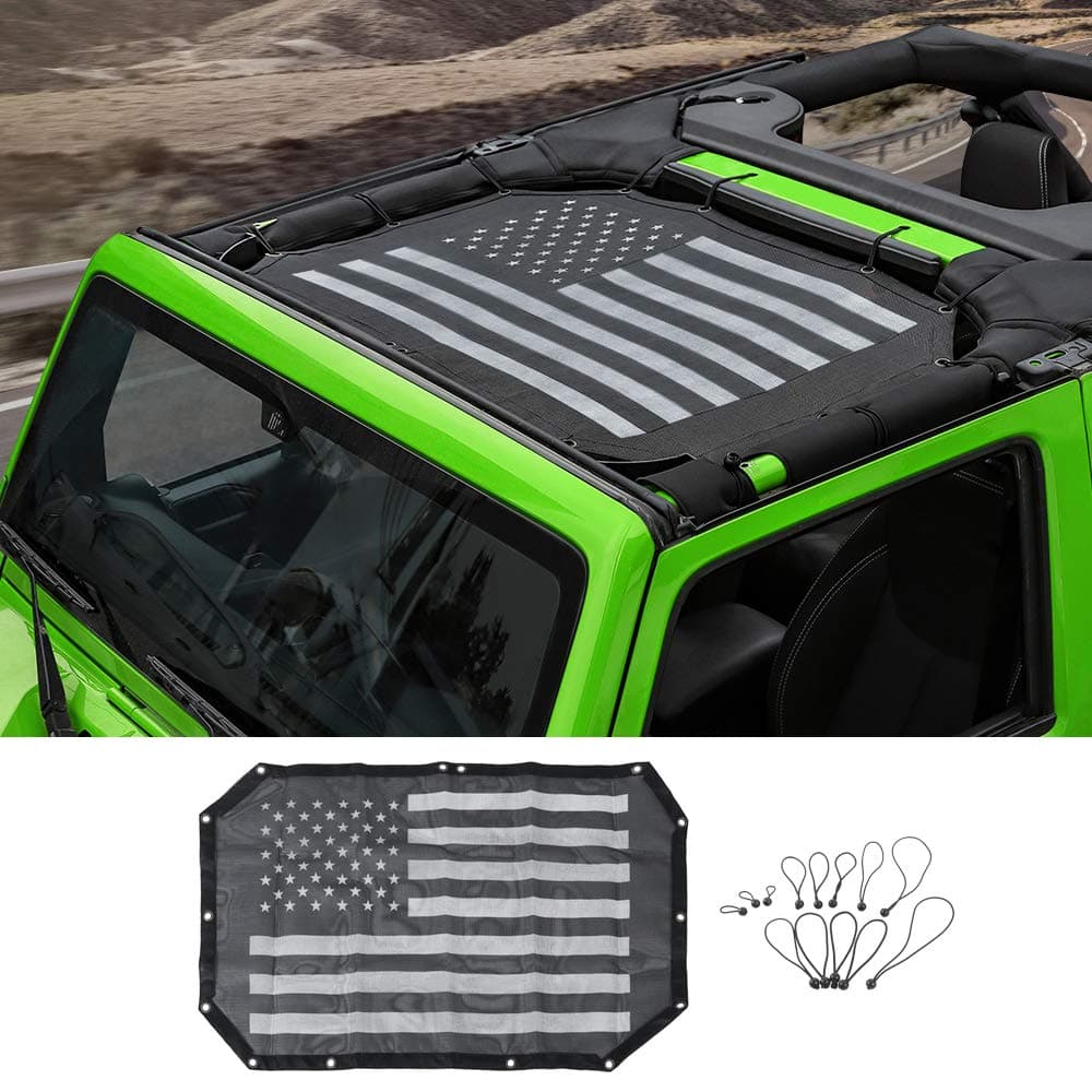 Voodonala for Jeep JK Sunshade Sun Shade Bikini Top Roof Sunblock Mesh Heat Shield Mesh for 20072018 Jeep Wrangler JK JKU 2 Door 4 Door Block Heat Block UV Rays Flag Black