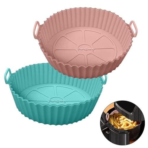 PureBake Silicone Air Fryer Liners with Ear Handles – Reusable Nonstick Heat-Resistant Baking Trays – Round 7-Inch Multicolor Basket Inserts (Pack of 1)