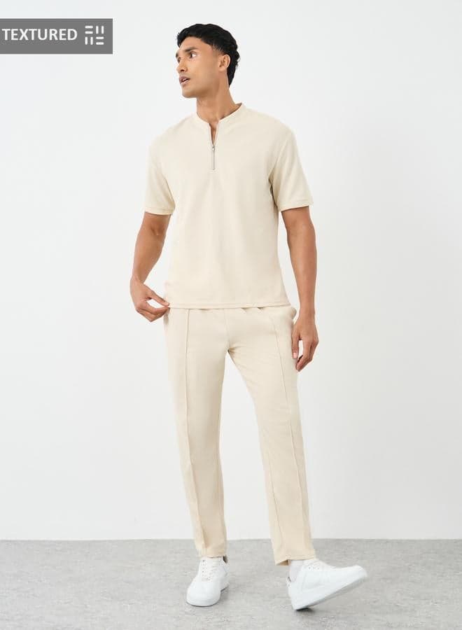 Men Solid Regular Fit T-Shirt and Joggers Co-ords