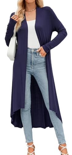 POGTMM Long Cardigan Sweaters for Women Dressy Lightiweght Summer 2024 Swimsuits Cardigan (Navy Blue, XL)