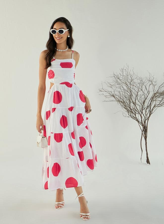 Sassafras White Back Cut-Out Polka Dot Midi Dress