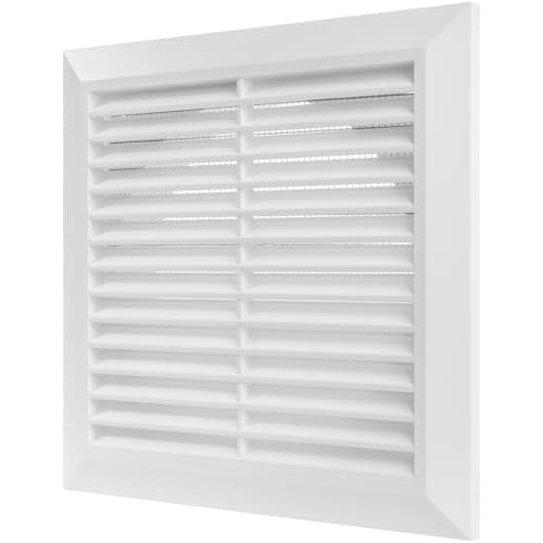 Vent Systems 6" Inch White Louvered Vent Cover – Durable Plastic Air Exhaust Grille with Flange and Built-In Mesh Screen – Weather-Resistant HVAC Outlet for Bathroom, Kitchen, Garage Ventilation