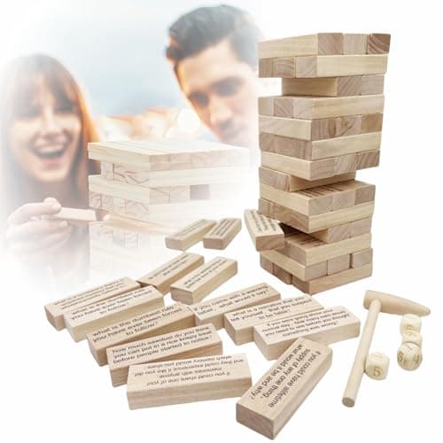 Qkansiw Questions Tumbling Tower Game - Couples Questions Game, Date Night & Party Interactive Lovers Pledge Toys for Home or Travel