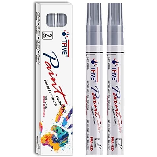 TFIVE Silver Permanent Paint Marker Pens 2 Count Oil Based Marker Pen Medium Tip Waterproof Quick Dry for Office Art Rock Painting Ceramic Glass Wood Plastic Metal Canvas