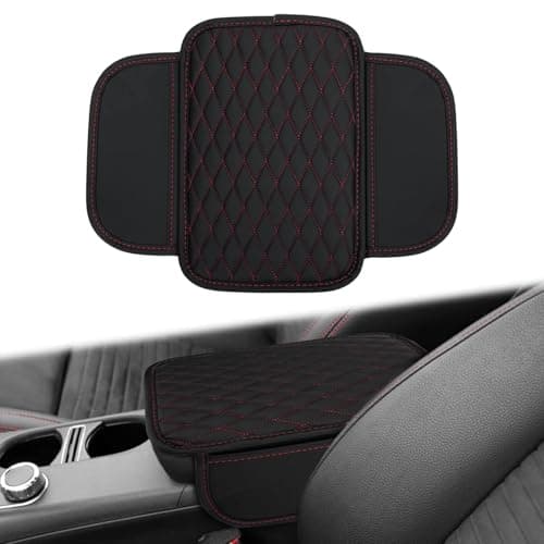 Car Center Console Cover AntiScratch Leather and Memory Foam Center Console Cover Hand Rest Pillow with 2 Organizer Pockets Storage Bags Universal Fit for Most Vehicles Car Accessories BlackRed