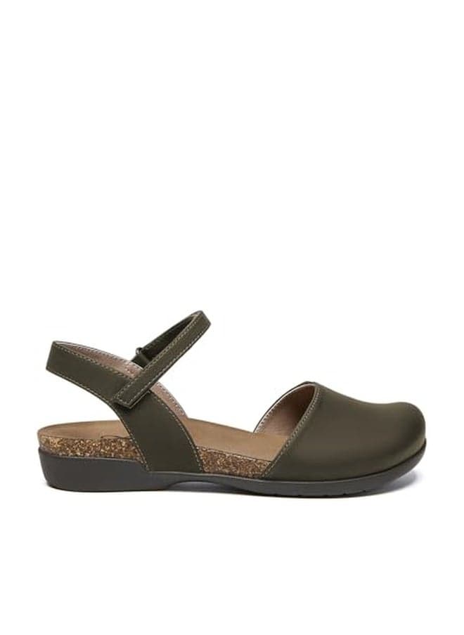 Athlefit Womens Closed Toe Sandals Comfort Casual Cork Footbed and Arch Support Flat Sandals Ivy Size 5.5