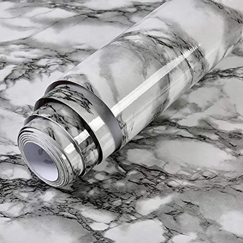Yancorp 16"x120" White and Black Contact Paper Removable Wallpaper Pull and Stick Countertops Black and White Marble Wallpaper Self-Adhesive Peel and Stick Backsplash (White Black, 16"x120")