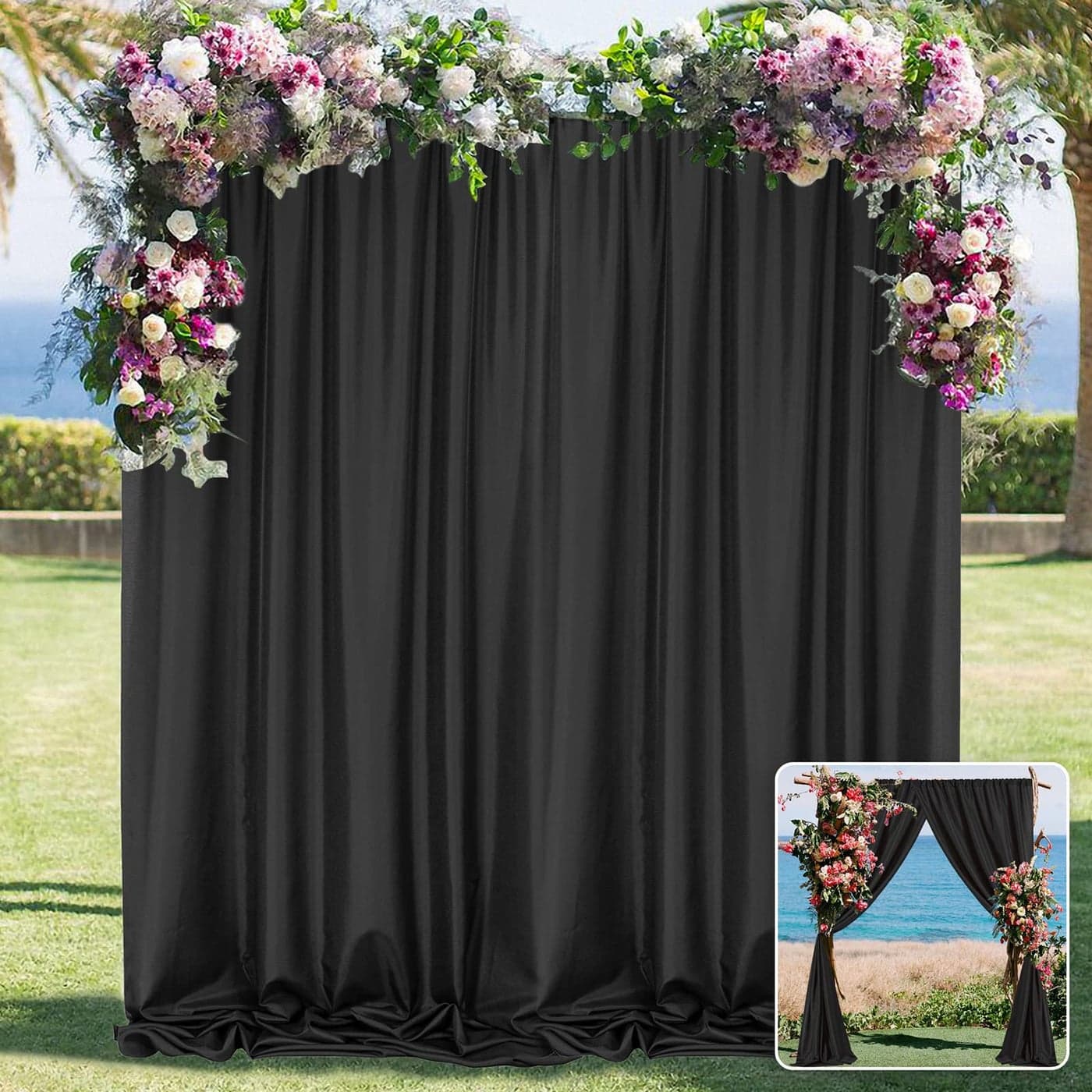Black Backdrop Curtain for Party Background Drapes Panels with Rod Pocket Wrinkle Free Black Photo Curtains Backdrop Drapes Fabric Decoration for Wedding Birthday Party Decor 5ft x 10ft 2 Panels