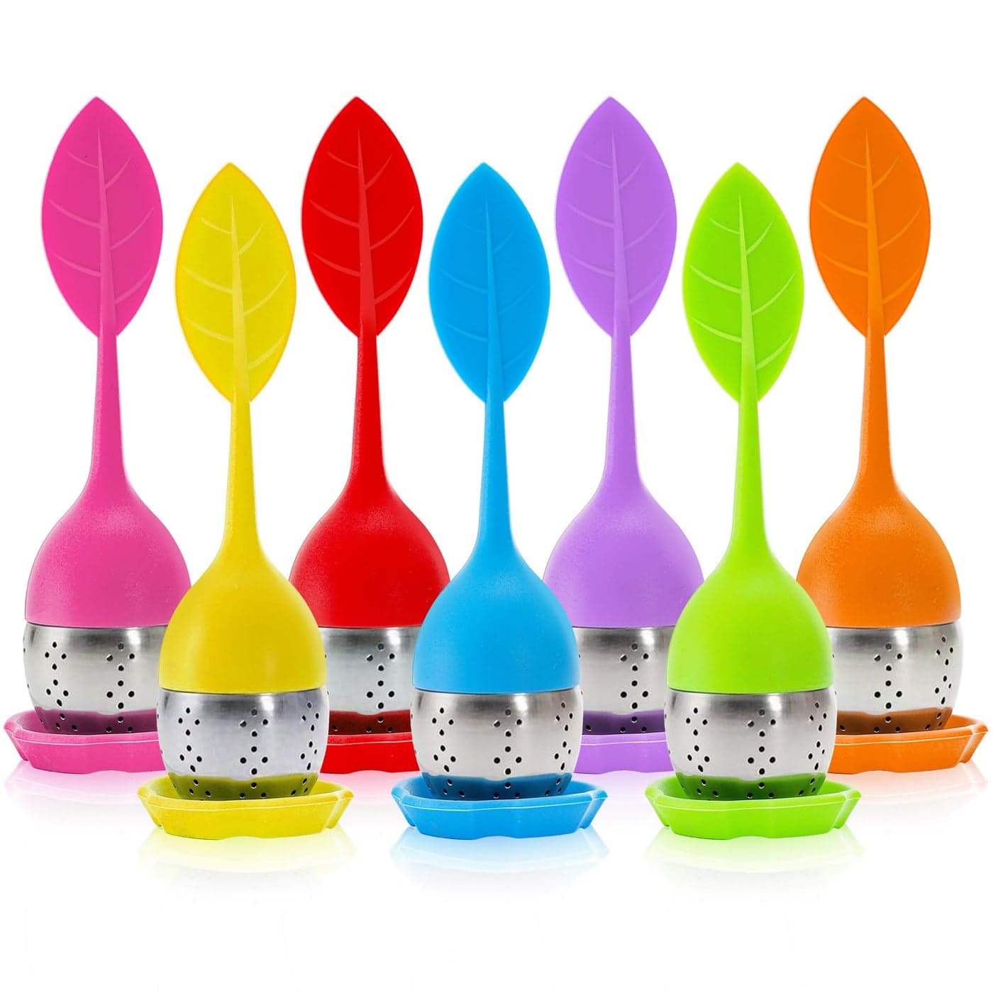 Bekith 7 Pack Silicone Tea Infuser Cute Loose Leaf Tea Steeper Fine Mesh Tea Strainer with Drip Tray Stainless Steel Tea Filter Ball Tea Diffuser Steeper for Cup Mug