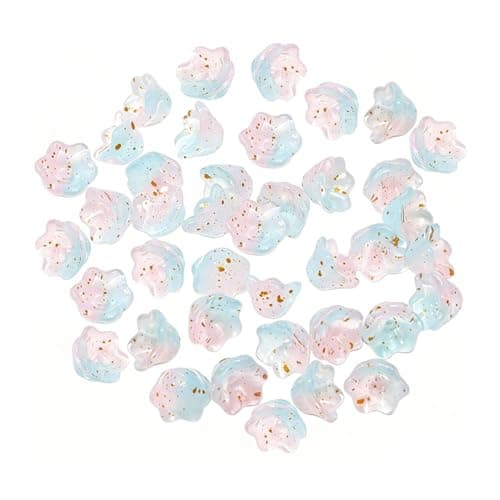 LadayPoa 100pcs Glass Bellflower Beads for Jewelry Making Trumpet Flower Beads Gradient Clear Cute Beads for Bracelets Making Aesthetic Bead Charms for DIY Necklace DecorationLight Pink Blue Gold