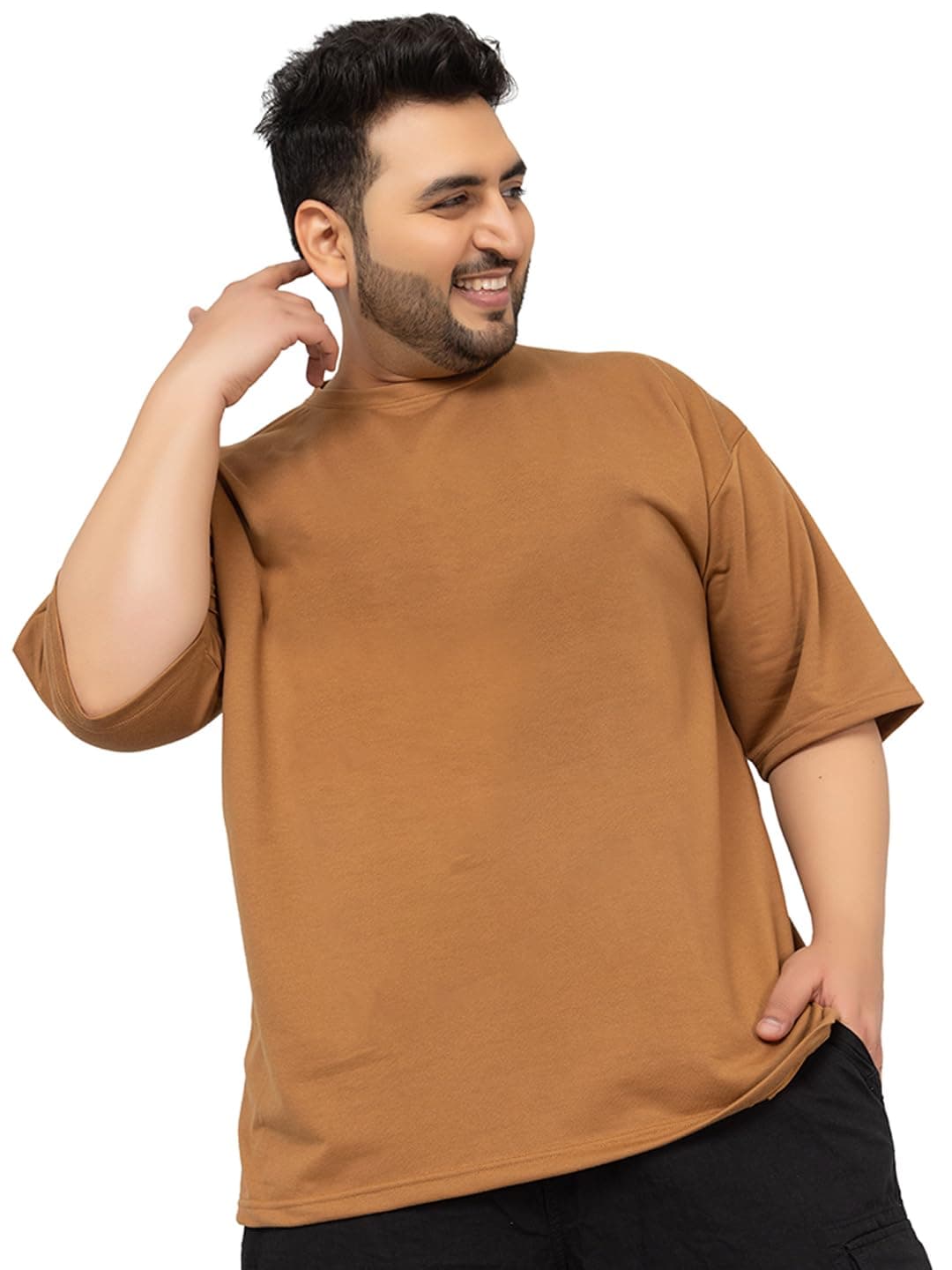 CHKOKKO Men's Solid Plain Plus Size Half Sleeves Regular Fit T-Shirt Golden Brown XXL (T-LA-1-5)