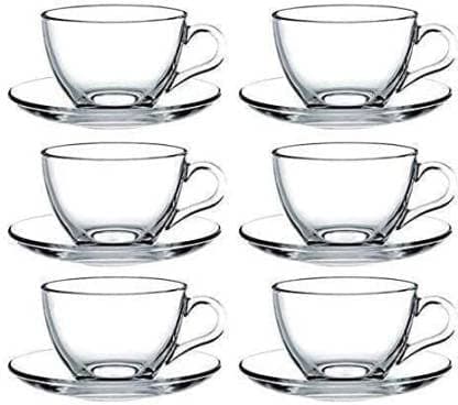 DIKUJI ENTERPRISE New Crystal Clear Classic Glass Tea & Coffee Cup and Saucer Set, for Espresso Cappuccino hot Chocolate Green Tea and More,150ml (6 Cups and 6 Saucers)