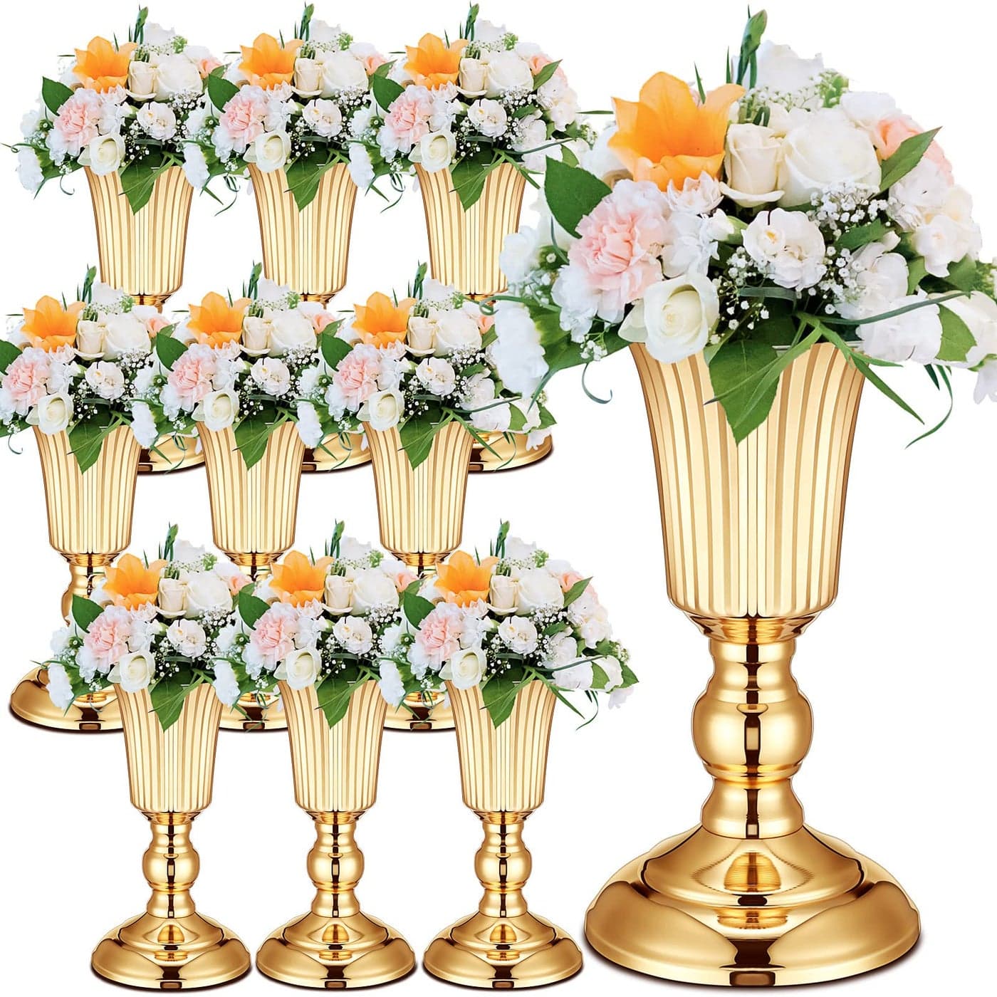 10 Pcs Metal Trumpet Vase Wedding Centerpieces Vase Elegant Decorative Gold Vases for Centerpieces Table Wedding Party Birthday Anniversary Ceremony Flower Arrangement Home Decoration Gold
