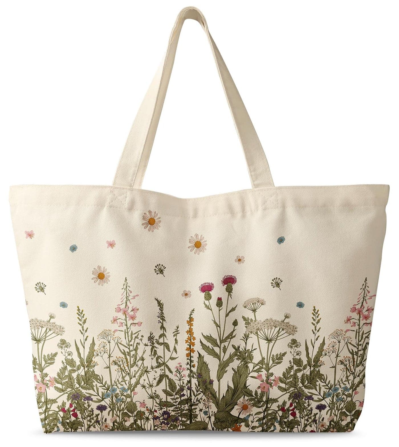 Miss Adola Large Tote Bag for Women Canvas Tote Bag with Zipper Aesthetic Flower Grass Cotton Cloth Reusable Big Shoulder Bag for Shopping Gym Travel Work