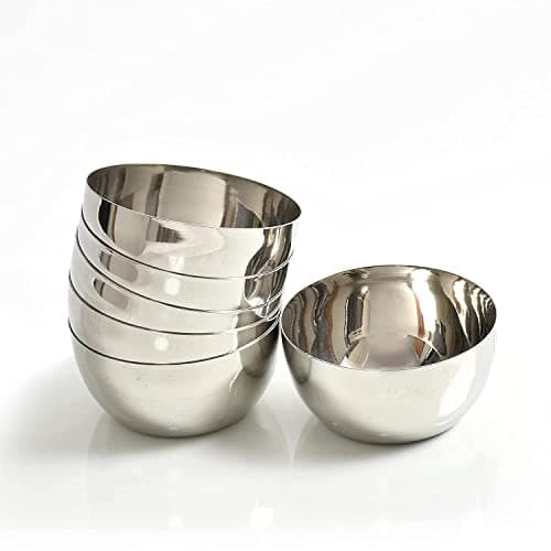 GALOOF Stainless Steel Heavy Gauge Katori Set Of 6 | Dal Vati Veg Bowl Set For Dining And Serving | Wati Vatki Designer Dining Bowl Set (Set Of 6), 0.25 liter