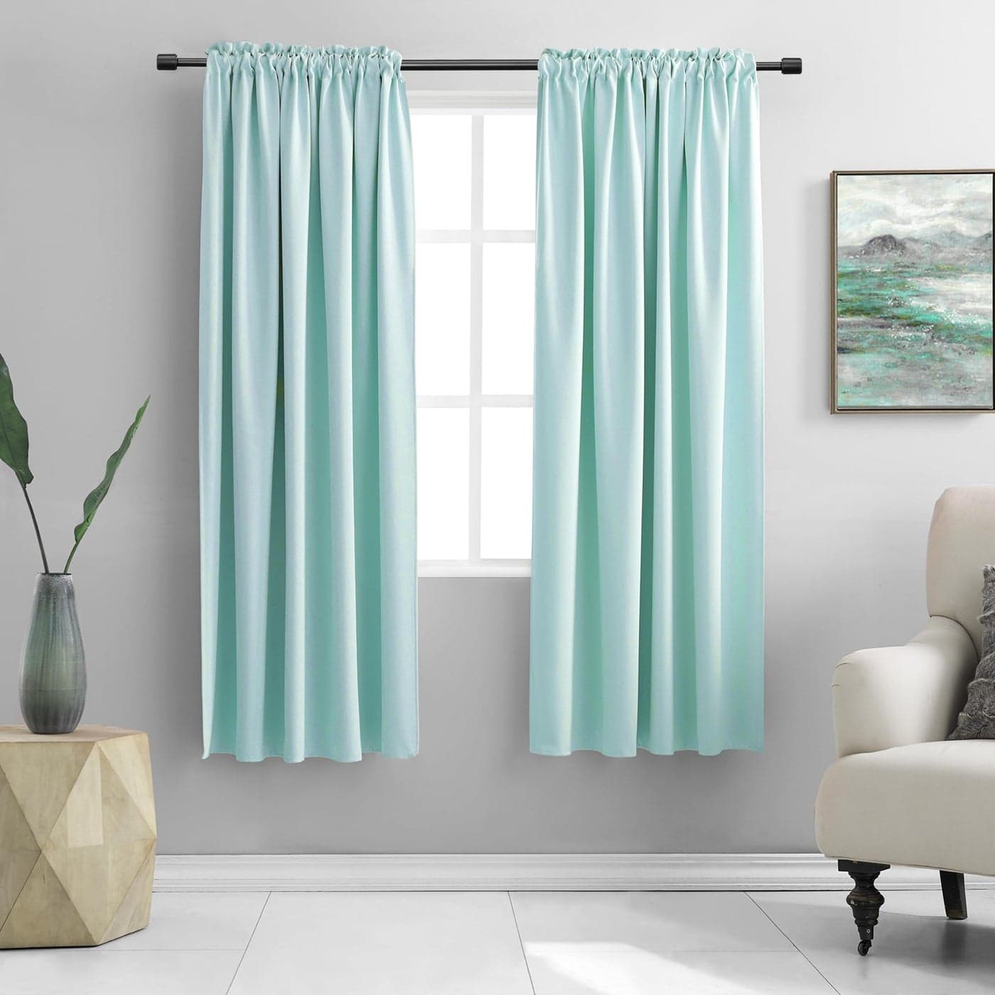 DONREN Aqua Color Blackout Curtains for Bedroom 63 Inch Length Room Darkening Thermal Insulated Rod Pocket Curtains for Kids Room42 x 63 Inches Long1 Pair