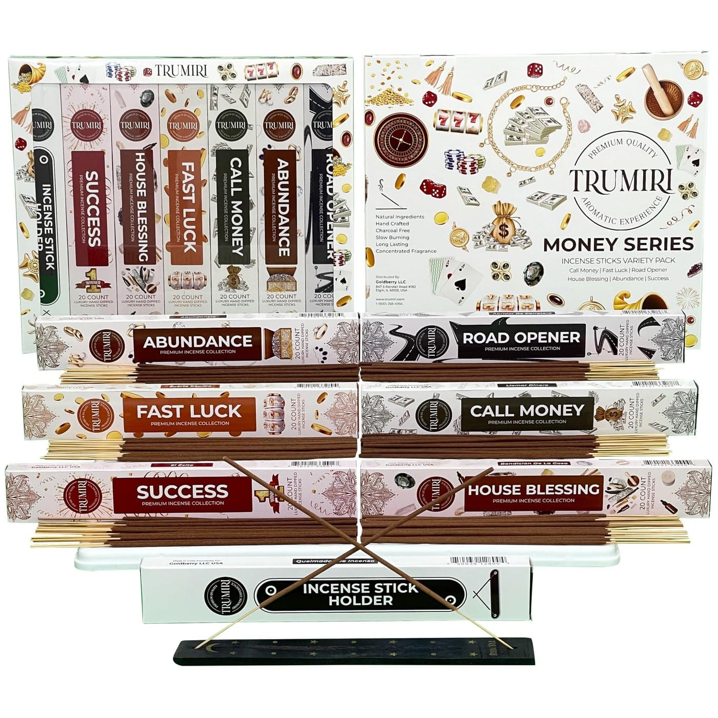 Money Incense Sticks Total 120 InsenceSticks 20 Inscents x 6 Insense Inciensos Aromaticos para La Casa Incents to Attract Money Luck Success Abundance Blessing Road Opener Incense Holder
