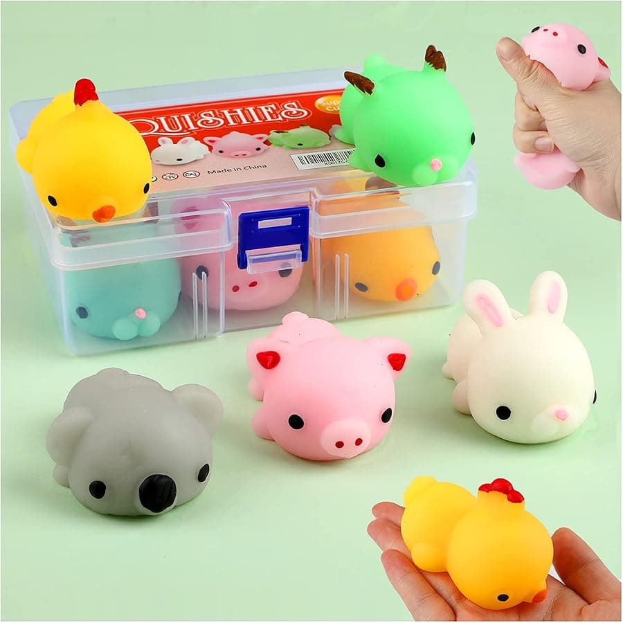 Squishy Toy 5Pcs Medium Size 3inch Party Favors for Kids Kawaii Animal Stress Reliever Anxiety Xmas Gifts Rabbit Toy Storage Box
