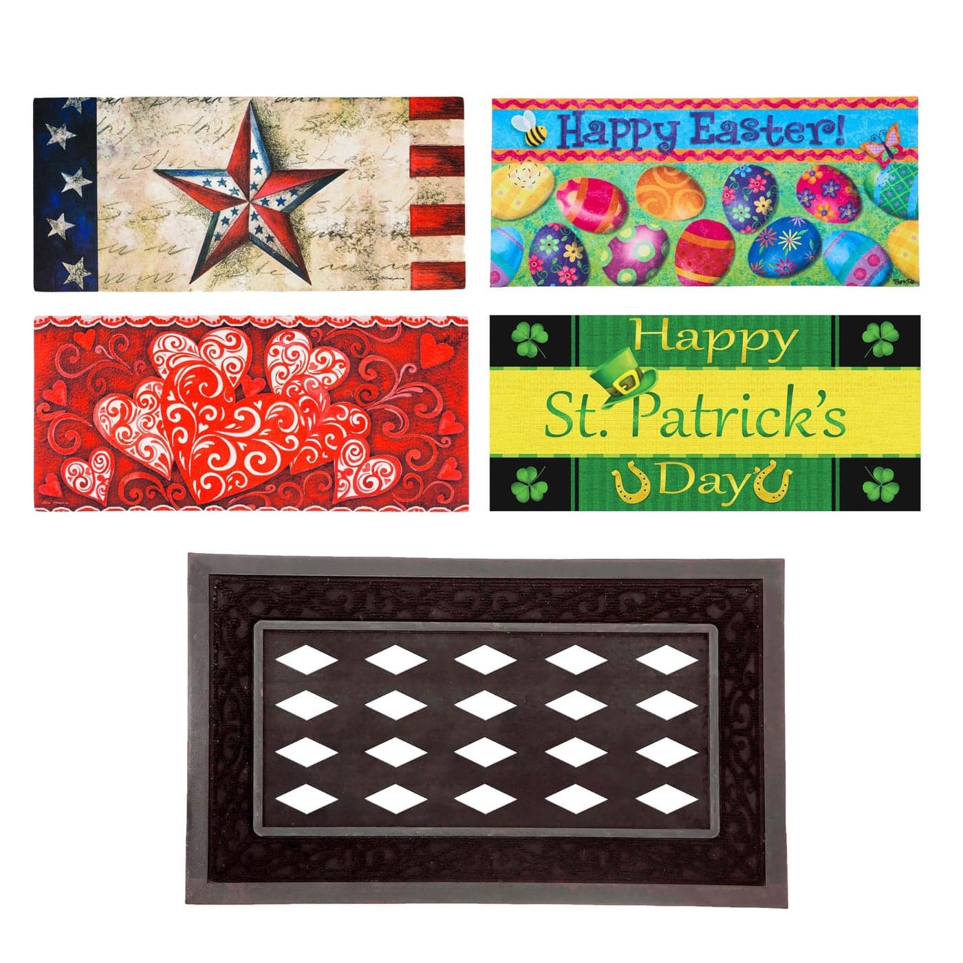 Evergreen Flag Sassafras Bundle Set of 5 Holidays Interchangeable Entrance Doormats Indoor and Outdoor 22 x 10in doormats and 28in x 16in Tray NonSlip Backing Low Profile Home Decor