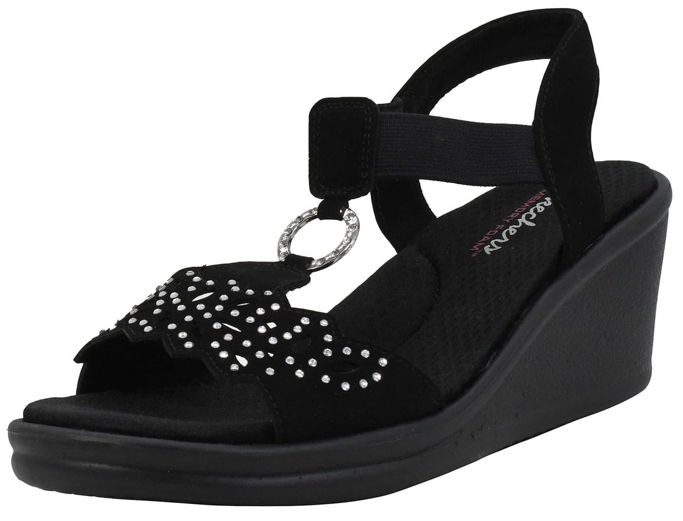 Skechers womens Rumblers - Queen B Wedge Sandal, Black, 7.5 US