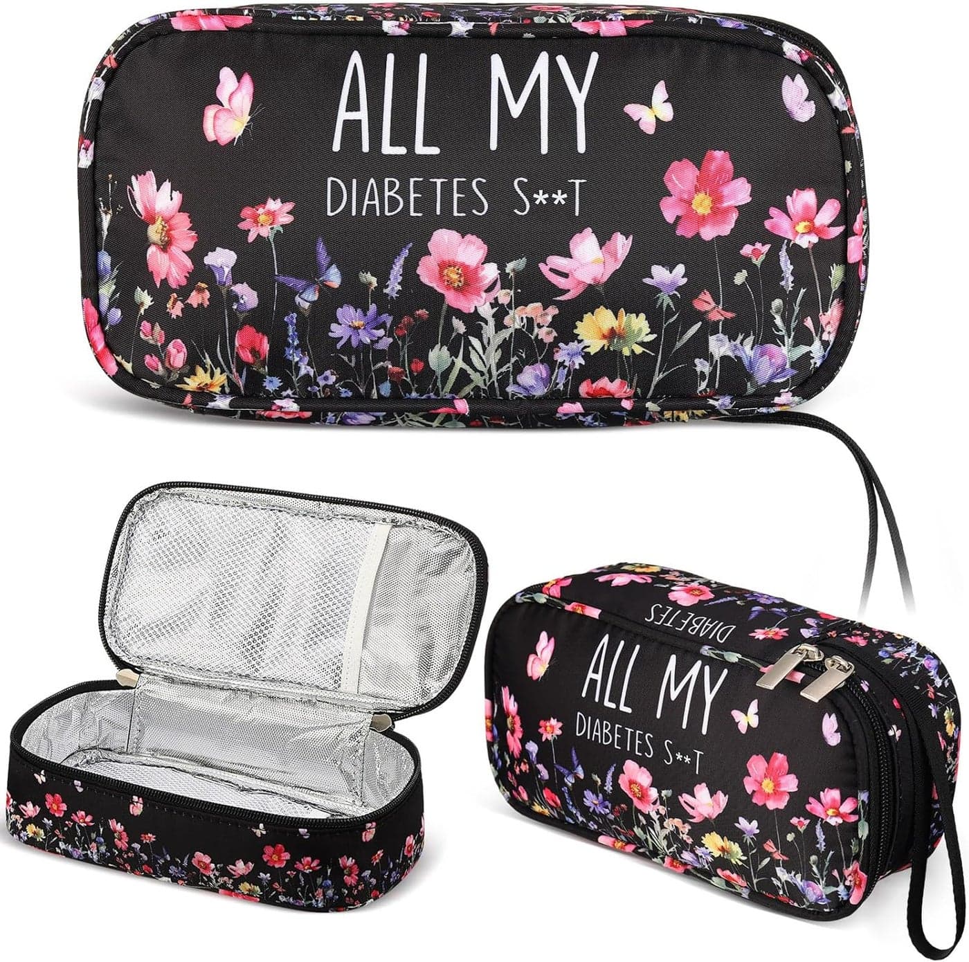 TrelaCo Insulin Cooler Travel Case Diabetic Travel Case Portable Diabetic Supplies Bag for Insulin Pen Waterproof Storage Bag for Travelling Diabetes Care Medication Diabetic Supplies Flower