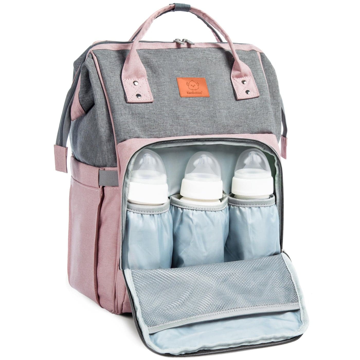 KeaBabies Baby Diaper Bag Backpack Large Baby Bag for Boys Girls Waterproof Multi Function Travel Diaper Backpack with Changing Pad Durable Travel Essentials for Moms and Dads Pink Gray