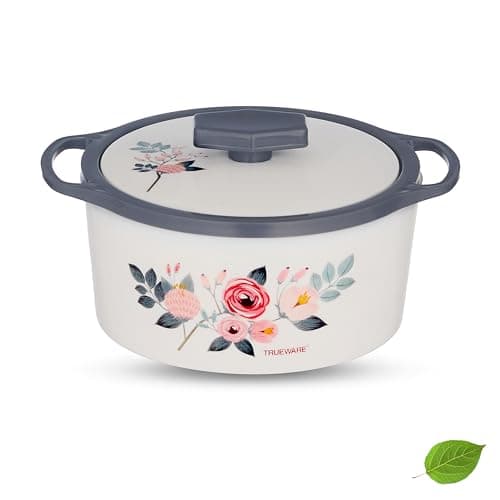 Trueware Floraa Casserole | Grey | 3000 ML | Thermoware Casserole | BPA Free | Inner Steel Outer Plastic | PU Insulated | BPA Free | Food Grade | Ideal for Chapatti | Roti | Curd Maker | Hot Pot