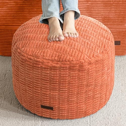 HIGOGOGO Pouf Ottoman Stuffed Round Modern Foam Filled Foot Rest Poufs for Living Room Chair Decorative 20 X 15 Inches Boho Relax Stool for Wedding Christmas Party, Coral Orange