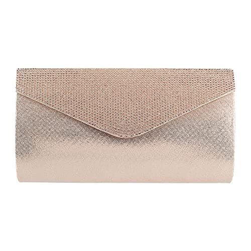 Mochi Rose Gold Faux Leather Secure Magnet Snap Party Clutch For Women